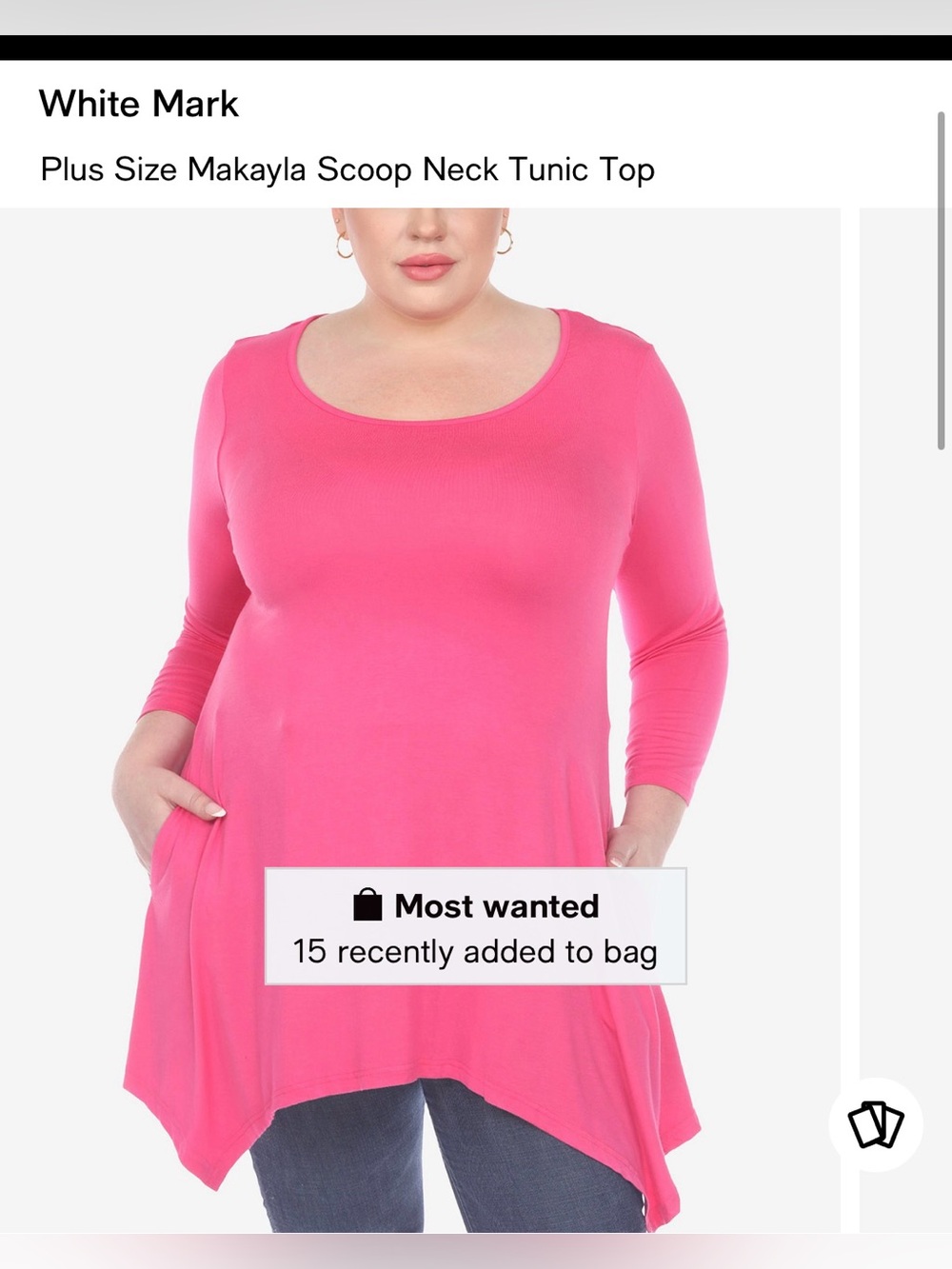 White Mark Plus Size Makayla Scoop Neck Tunic Top